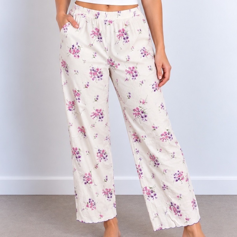 Gilligan O'Malley Pants Womens Large 100% Cotton Floral Lounge Cottagecore